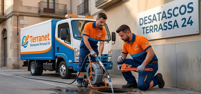 Técnico desatascando tuberías en Terrassa